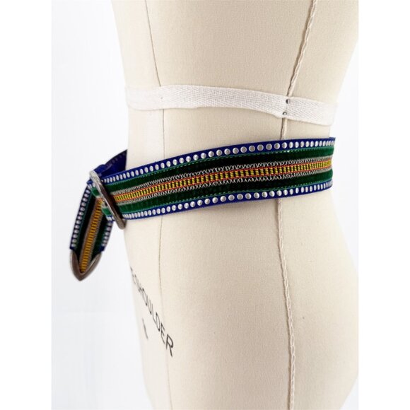 Nanni Blue Suede Embroidered Boho Belt S - Picture 6 of 9